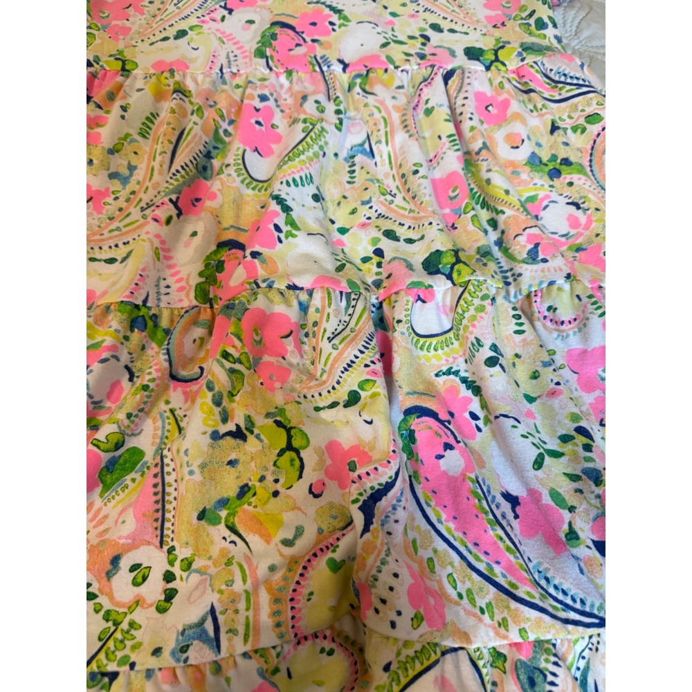 Crown & Ivy Floral Paisley Tiered Babydoll Dress Women M Pink Green Short Sleeve - Picture 4 of 5